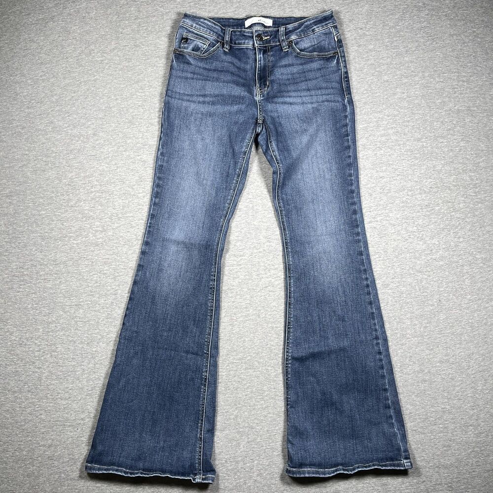 KanCan Jeans Juniors 7/27 Blue Flared Slim Mid Rise Stretch Medium Wash
